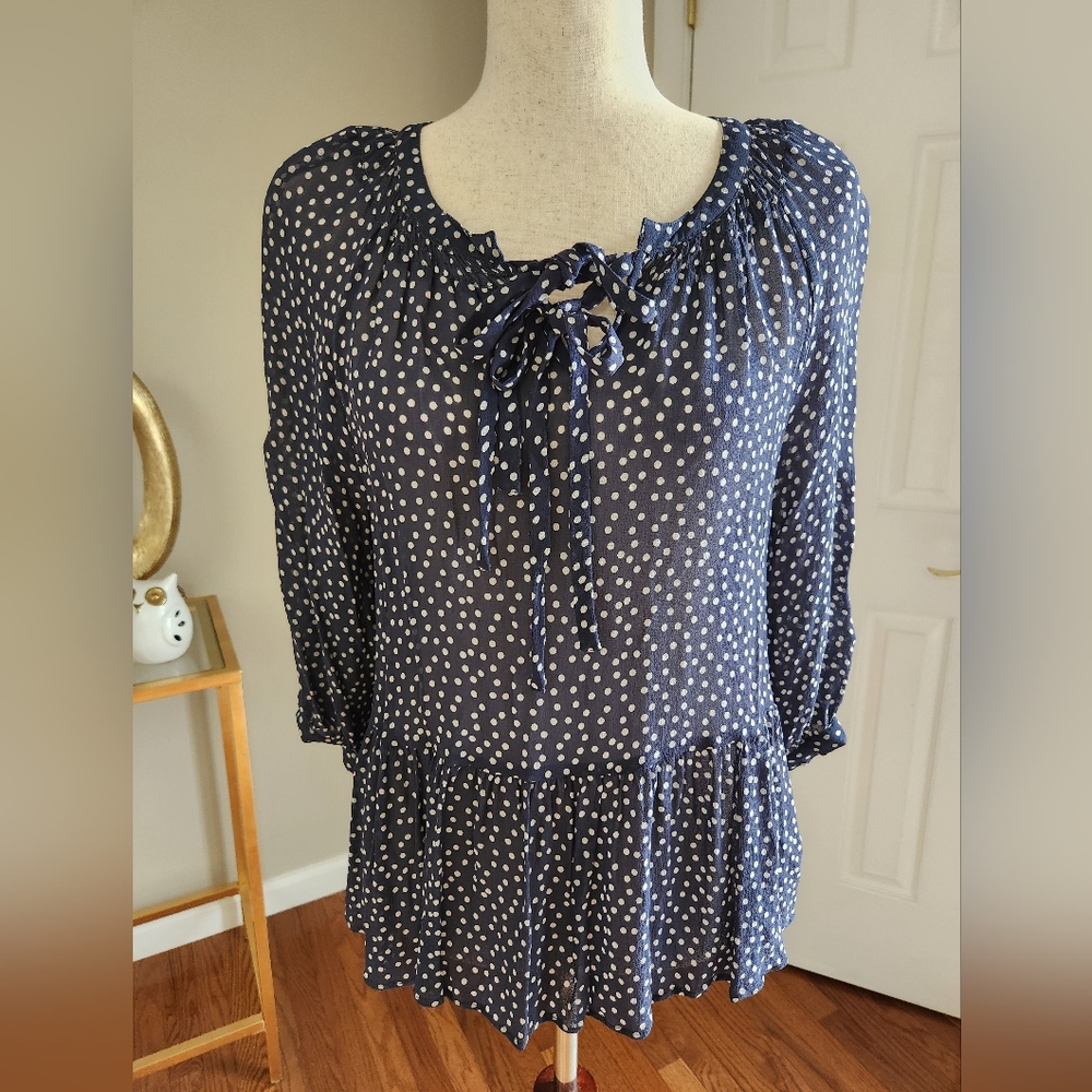 Chan Luu Polka Dot Sheer Peplum Top